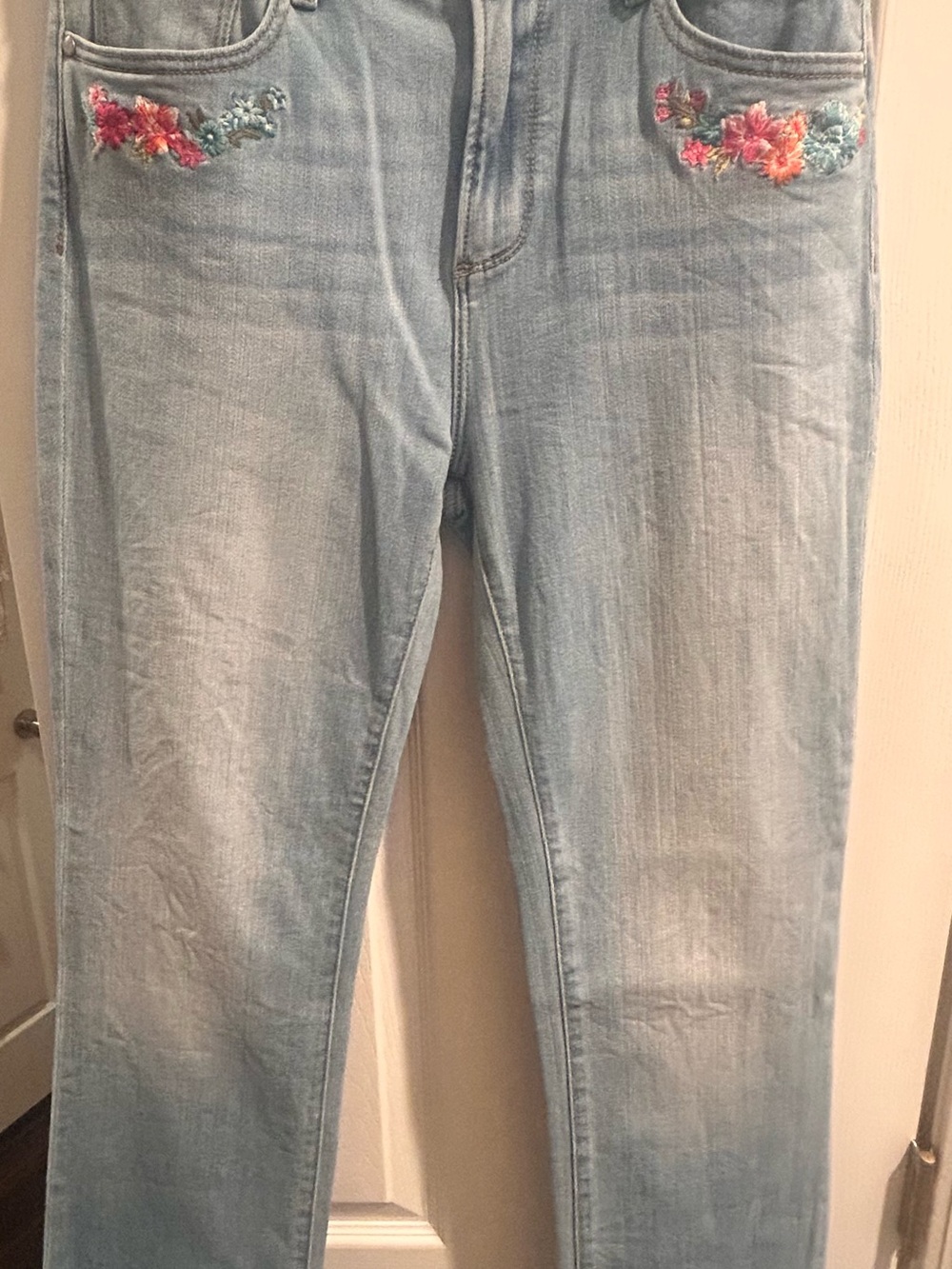 DRIFTWOOD Light Blue Skinny Jeans with Floral Embroidery